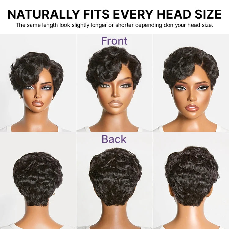 Beginner Friendly Natural Black Lightweight Roll Curl Glueless Minimalist HD Lace Short Pixie Cut Wig Pre Cut Lace