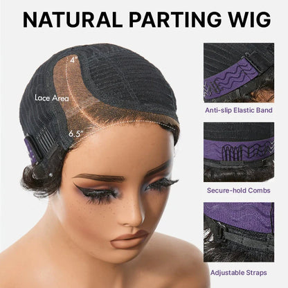 Beginner Friendly Natural Black Lightweight Roll Curl Glueless Minimalist HD Lace Short Pixie Cut Wig Pre Cut Lace