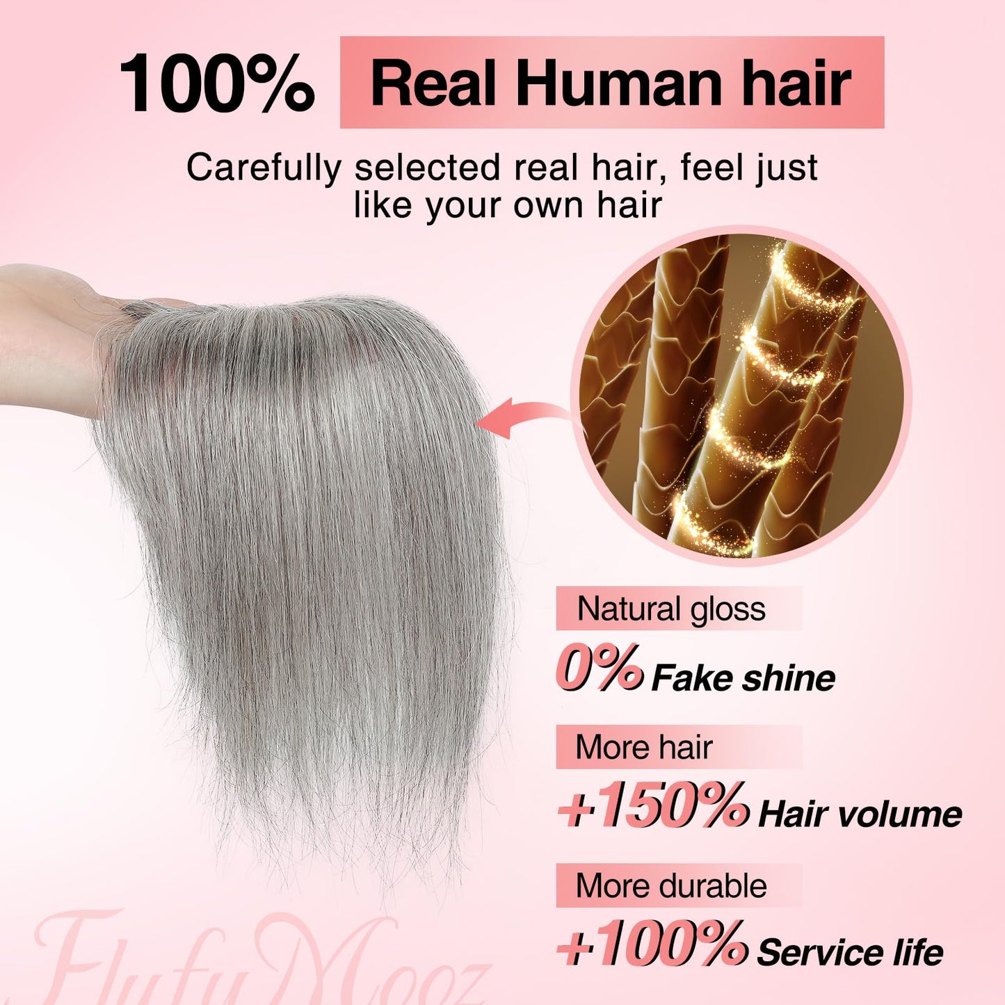 2.5"x3.5" Silk Effect 100% Human Hair Topper for Women