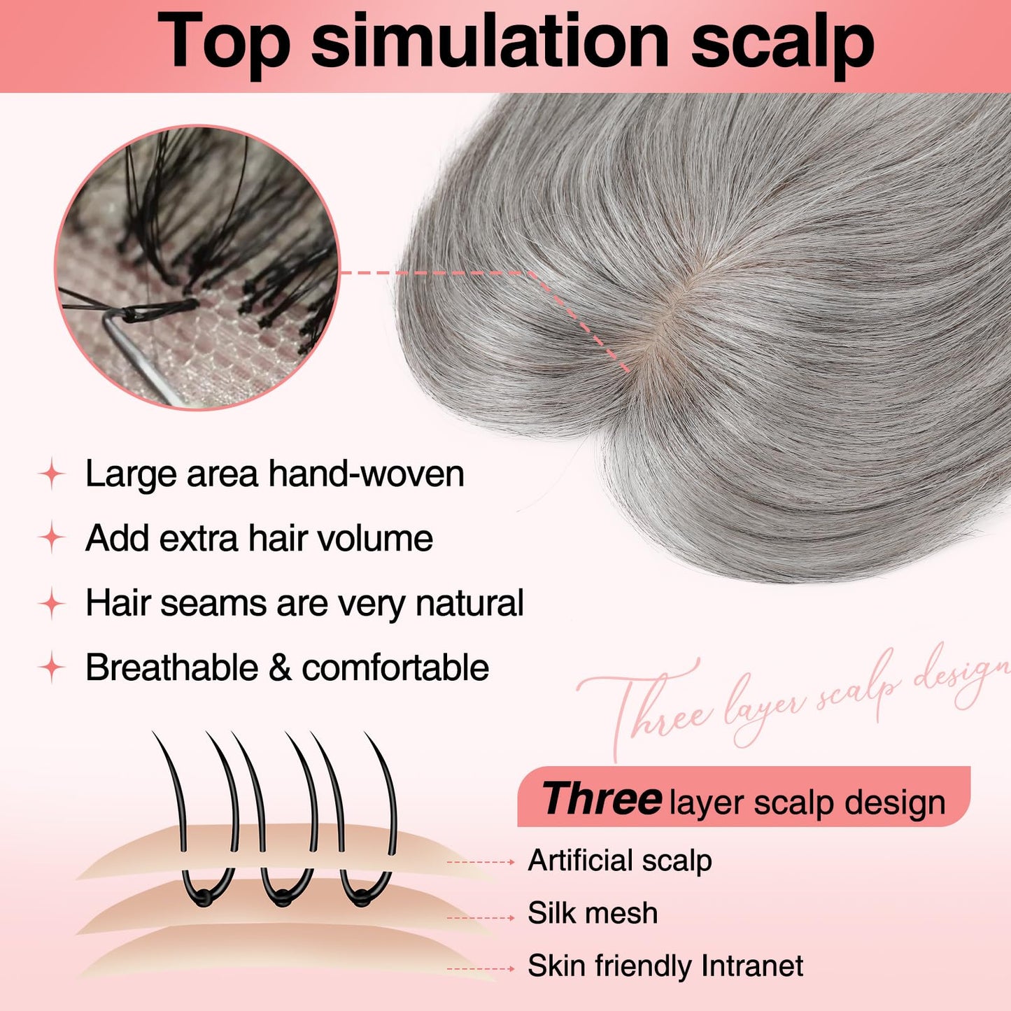 2.5"x3.5" Silk Effect 100% Human Hair Topper for Women