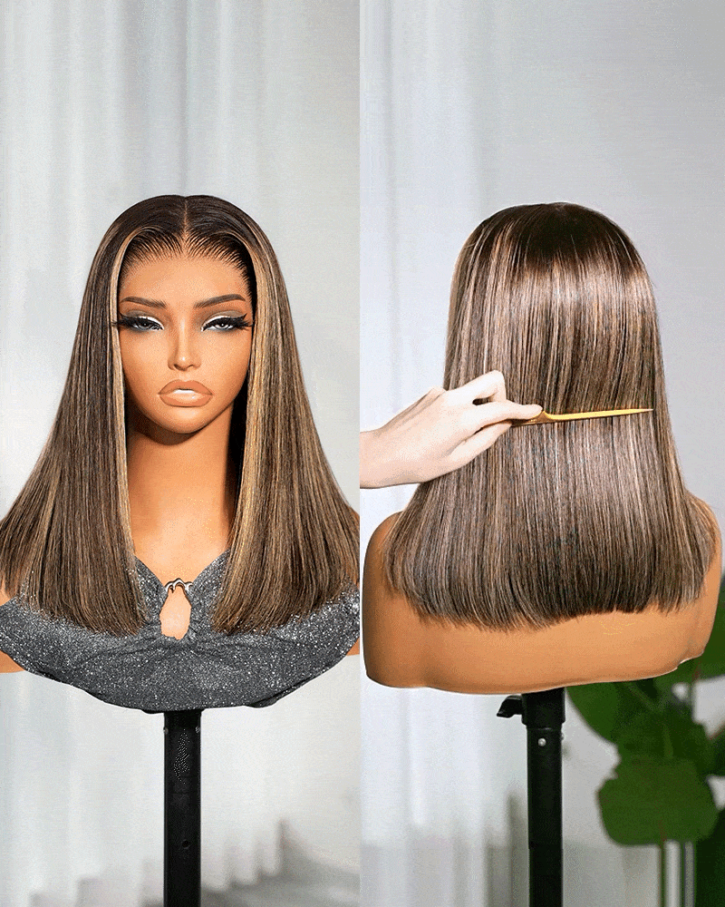 Arabella 13x6 Three-Go™ 280% High Density Glueless Old Money Bob Loose Body Wave Bob Wig Pre-cut Lace Ombre Platinum Blonde Balayage Highlights