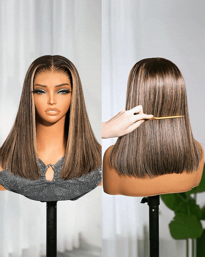 Arabella 13x6 Three-Go™ 280% High Density Glueless Old Money Bob Loose Body Wave Bob Wig Pre-cut Lace Ombre Platinum Blonde Balayage Highlights