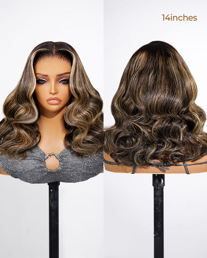 Arabella 13x6 Three-Go™ 280% High Density Glueless Old Money Bob Loose Body Wave Bob Wig Pre-cut Lace Ombre Platinum Blonde Balayage Highlights