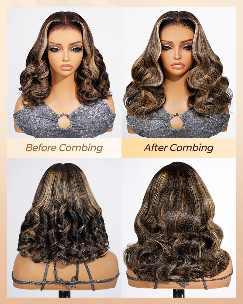 Arabella 13x6 Three-Go™ 280% High Density Glueless Old Money Bob Loose Body Wave Bob Wig Pre-cut Lace Ombre Platinum Blonde Balayage Highlights