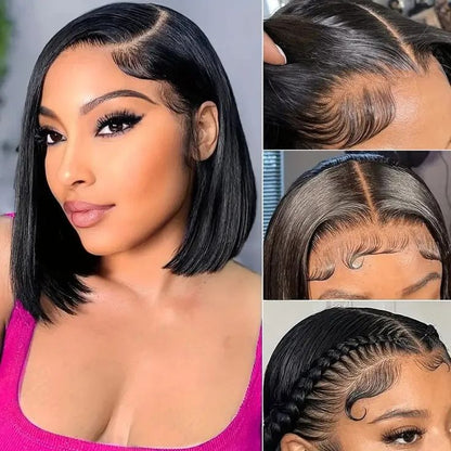 Arabella 6x5 invisible knots Glueless Straight Bob Wig Pre-cut Lace Natural Black Beginner Friendly