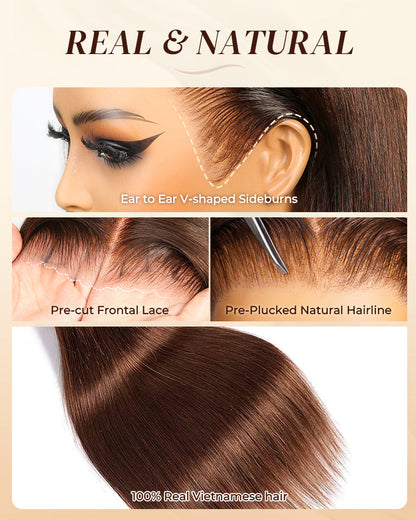 Arabella 13x6/6x5 Glueless Wig Dark Plum Body Wave Wig Invisible Knots Realistic Hairline