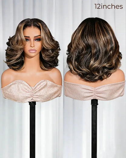 Arabella 13x6 Three-Go™ 280% High Density Glueless Old Money Bob Loose Body Wave Bob Wig Pre-cut Lace Ombre Platinum Blonde Balayage Highlights