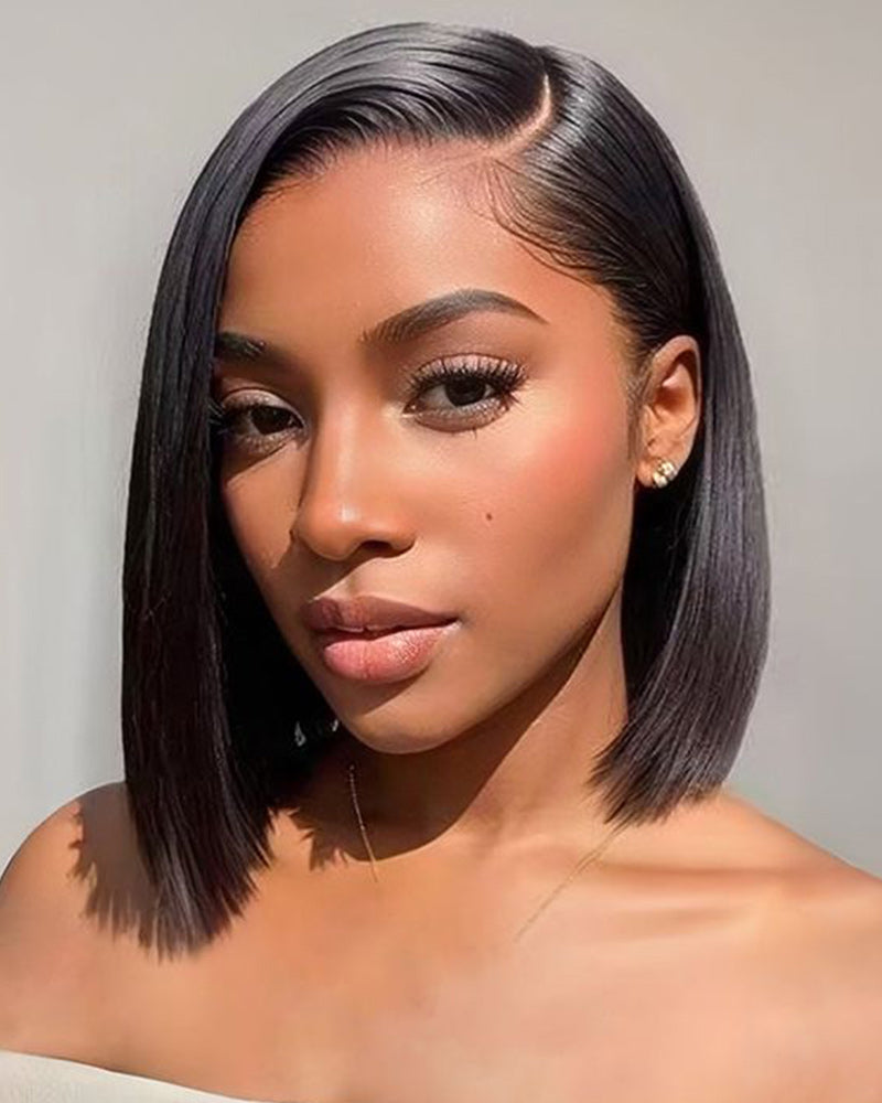 Arabella 6x5 invisible knots Glueless Straight Bob Wig Pre-cut Lace Natural Black Beginner Friendly